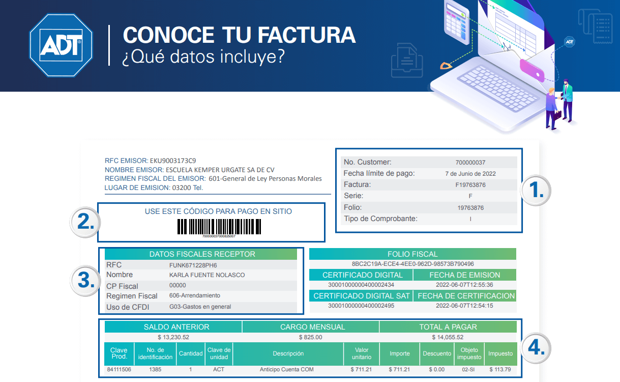 Número de fatura en recibo
